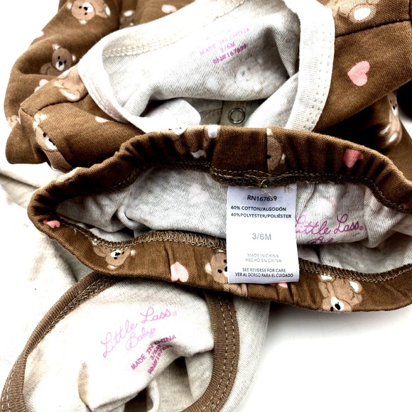 Little Lass Baby Girls Size 3/6m The Snuggle is Real Matching 3pc Set Bear Heart - Picture 7 of 8